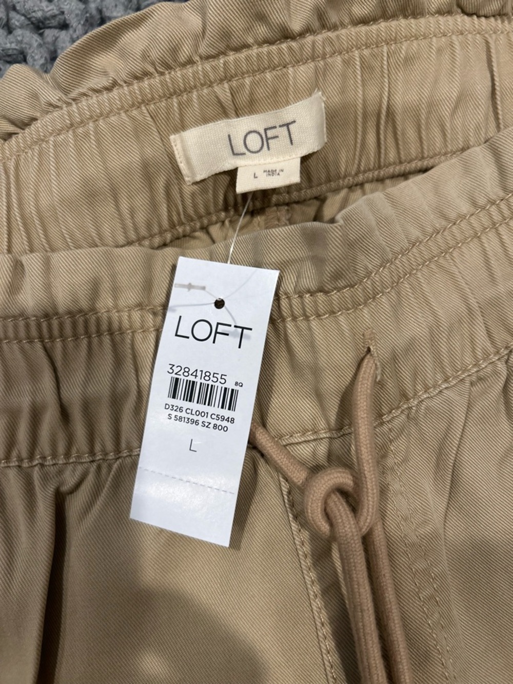 NWT LOFT Tan Drawstring Casual Shorts Sz L